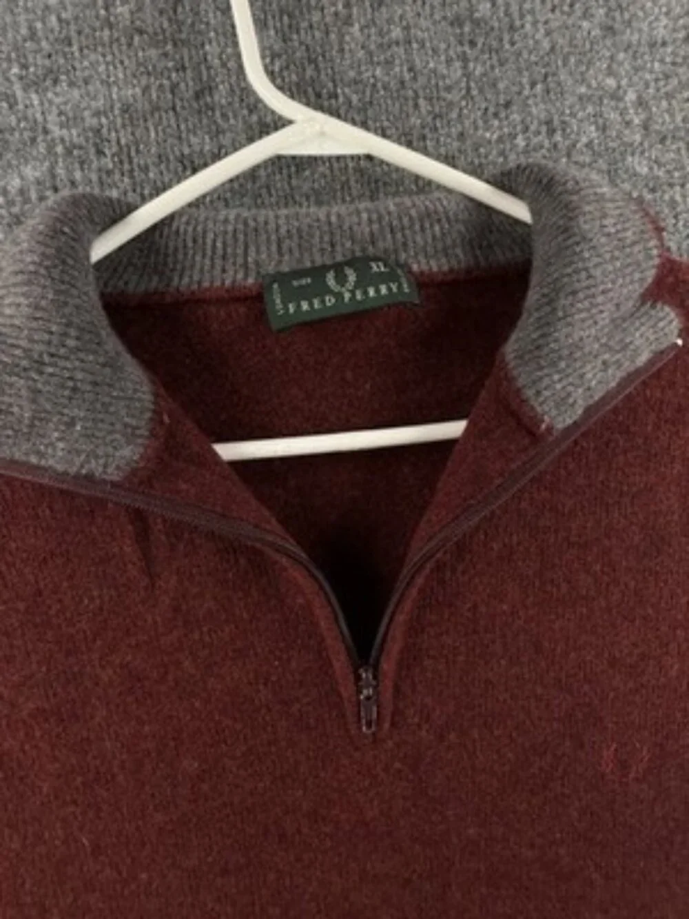 VTG Fred Perry Red Mens Wool Long Sleeve Pullover Italy Sweater 1/4 Zip Logo XL